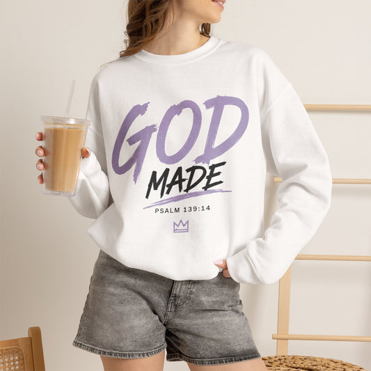 God Made Crewneck Sweatshirt – Psalm 139:14 Inspirational Graphic Sweatshirt