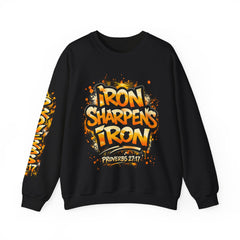 Crewneck Sweatshirt — "Iron Sharpens Iron" Friendship Graphic (Proverbs 27:17)