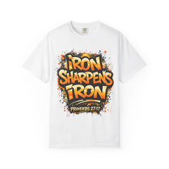 Iron Sharpens Iron T-Shirt — Friendship Scripture Graphic (Proverbs 27:17)