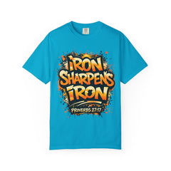 Iron Sharpens Iron T-Shirt — Friendship Scripture Graphic (Proverbs 27:17)