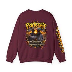 Crewneck Sweatshirt — "Iron Sharpens Iron" Friendship Graphic (Proverbs 27:17)