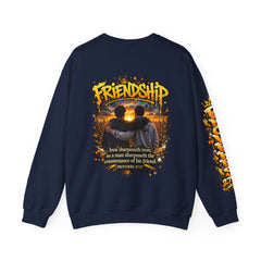 Crewneck Sweatshirt — "Iron Sharpens Iron" Friendship Graphic (Proverbs 27:17)
