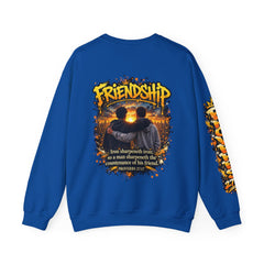 Crewneck Sweatshirt — "Iron Sharpens Iron" Friendship Graphic (Proverbs 27:17)