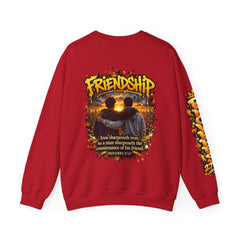 Crewneck Sweatshirt — "Iron Sharpens Iron" Friendship Graphic (Proverbs 27:17)