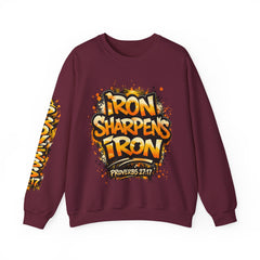 Crewneck Sweatshirt — "Iron Sharpens Iron" Friendship Graphic (Proverbs 27:17)