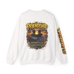 Crewneck Sweatshirt — "Iron Sharpens Iron" Friendship Graphic (Proverbs 27:17)