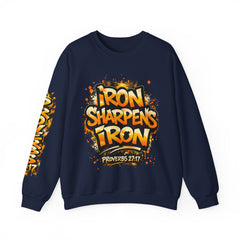 Crewneck Sweatshirt — "Iron Sharpens Iron" Friendship Graphic (Proverbs 27:17)