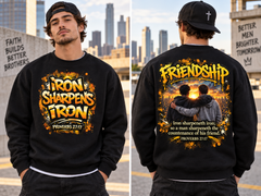 Crewneck Sweatshirt — "Iron Sharpens Iron" Friendship Graphic (Proverbs 27:17)
